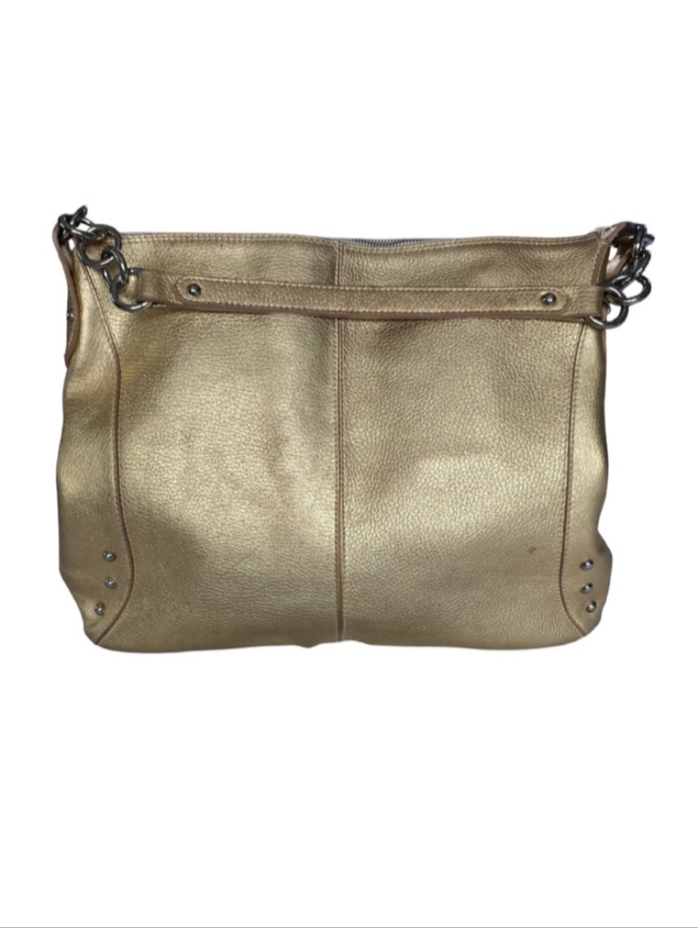 FURLA Italian Hobo Bag Gold Metallic Leather Studded, Large Shoulder Purse
